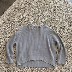 Chelsea Deboer by Lily & Lottie Gray Distressed Crew Neck Sweater